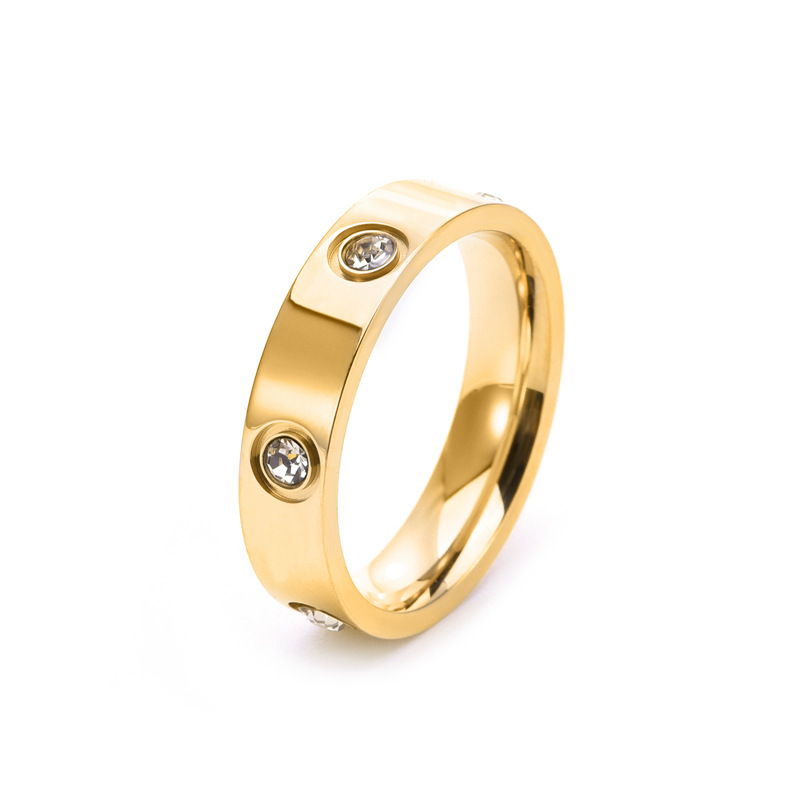 Anillo de acero inoxidable con incrustaciones de diamantes de estilo moderno, anillo de pareja de alta gama y que no se decolora, anillo de diamantes de seis diamantes de 5.5 mm  ACRSS/05-33