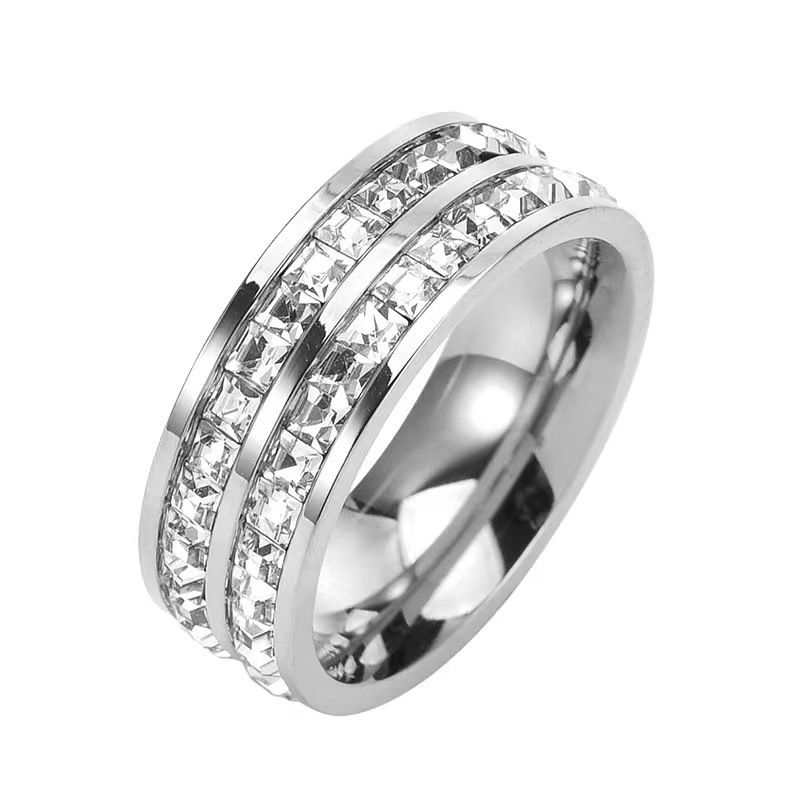 Moda de lujo ligera con sentido de alta gama, anillos para el aliento del bebé para hombres y mujeres, anillos de pareja con incrustaciones de diamantes de acero de titanio y círculos simples y dobles que no se decoloran  ACRSS/05-36