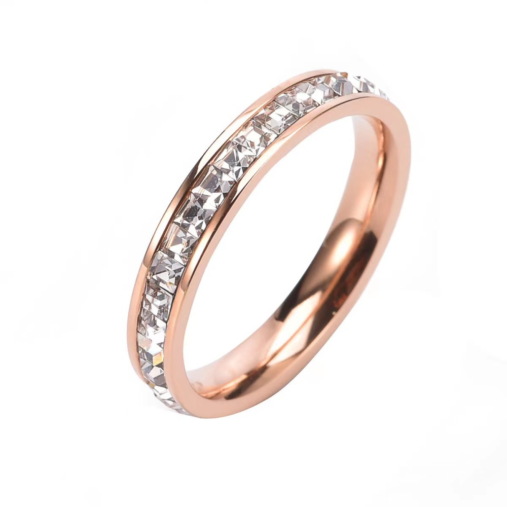 Moda de lujo ligera con sentido de alta gama, anillos para el aliento del bebé para hombres y mujeres, anillos de pareja con incrustaciones de diamantes de acero de titanio y círculos simples y dobles que no se decoloran  ACRSS/05-37