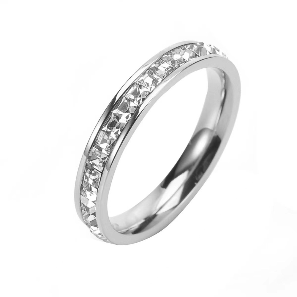 Moda de lujo ligera con sentido de alta gama, anillos para el aliento del bebé para hombres y mujeres, anillos de pareja con incrustaciones de diamantes de acero de titanio y círculos simples y dobles que no se decoloran  ACRSS/05-37