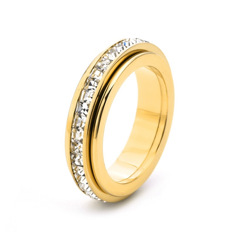 Fila única de diamantes cuadrados de estilo moderno, círculo giratorio doble, el tiempo viene y gira, anillo giratorio, anillo de pareja con aliento de bebé  ACRSS/05-39