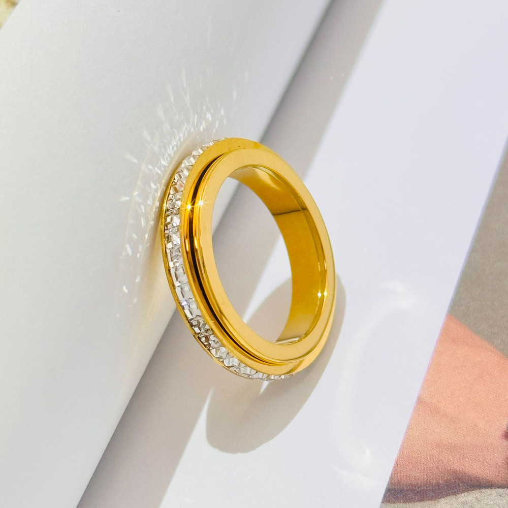 Fila única de diamantes cuadrados de estilo moderno, círculo giratorio doble, el tiempo viene y gira, anillo giratorio, anillo de pareja con aliento de bebé  ACRSS/05-39