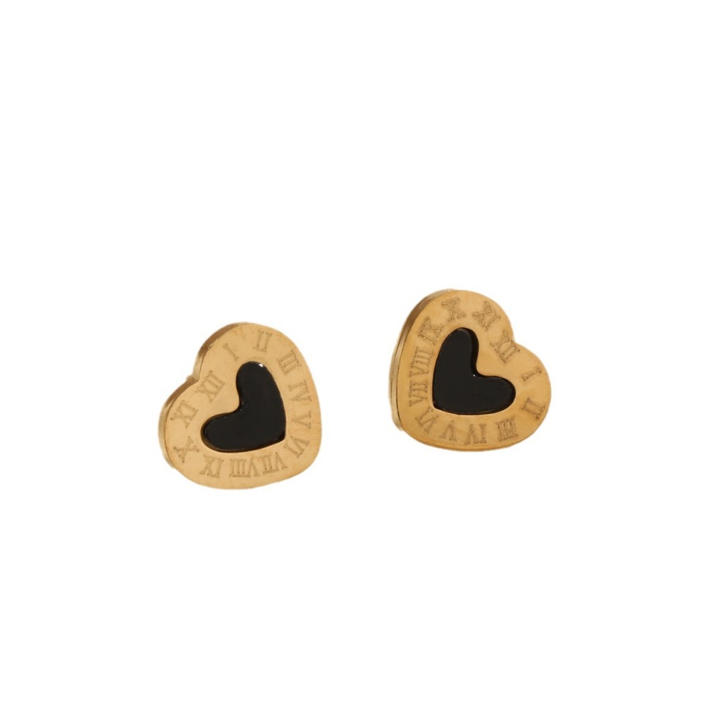 Pendientes de acero inoxidable con números romanos negros y corazón de moda Retro, pendientes de nicho femeninos  ACRSS/09-45