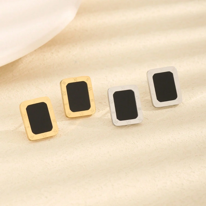 Pendientes cuadrados con letras de números romanos, pendientes de acero inoxidable ligeros y versátiles de lujo para mujer, venta al por mayor  ACRSS/09-44