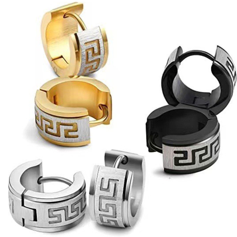 Pendientes de acero inoxidable para hombre que no se decoloran, patrón de Gran Muralla, pendientes de diseño simple personalizados, joyería de moda retro   ACRSS/11-48
