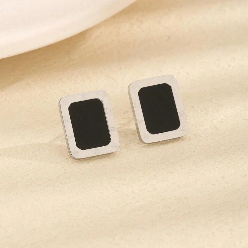 Pendientes cuadrados con letras de números romanos, pendientes de acero inoxidable ligeros y versátiles de lujo para mujer, venta al por mayor  ACRSS/09-44