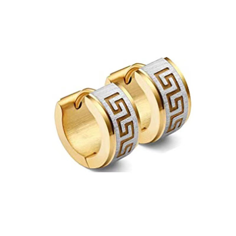 Pendientes de acero inoxidable para hombre que no se decoloran, patrón de Gran Muralla, pendientes de diseño simple personalizados, joyería de moda retro   ACRSS/11-48