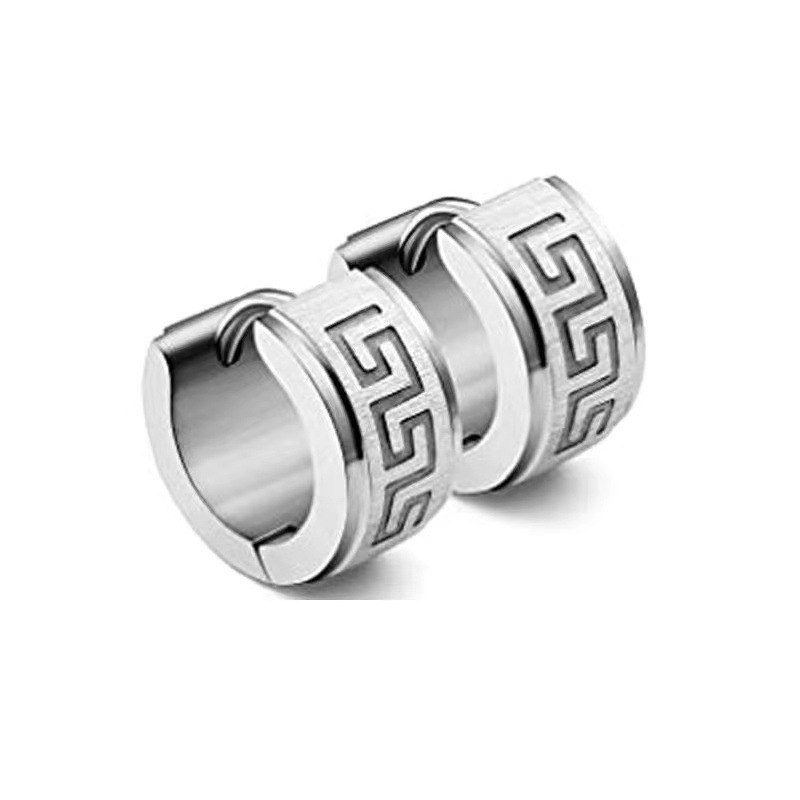 Pendientes de acero inoxidable para hombre que no se decoloran, patrón de Gran Muralla, pendientes de diseño simple personalizados, joyería de moda retro   ACRSS/11-48