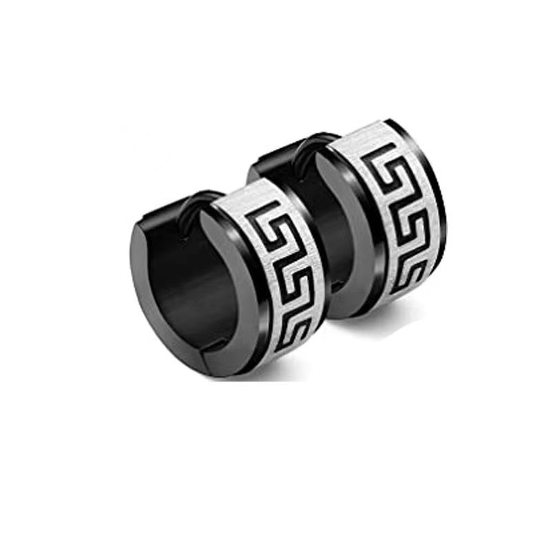 Pendientes de acero inoxidable para hombre que no se decoloran, patrón de Gran Muralla, pendientes de diseño simple personalizados, joyería de moda retro   ACRSS/11-48