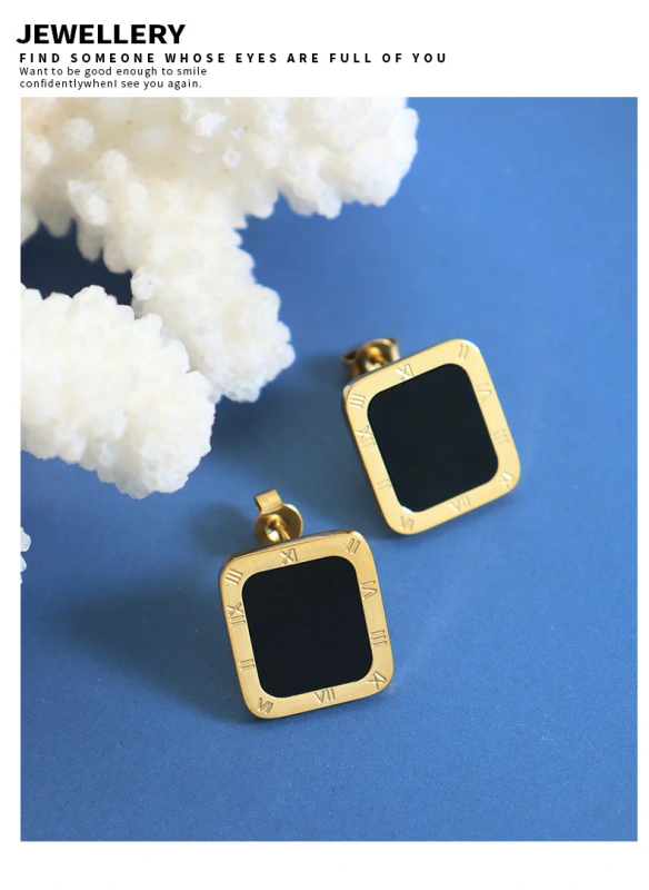 Pendientes cuadrados con letras de números romanos, pendientes de acero inoxidable ligeros y versátiles de lujo para mujer, venta al por mayor  ACRSS/09-44