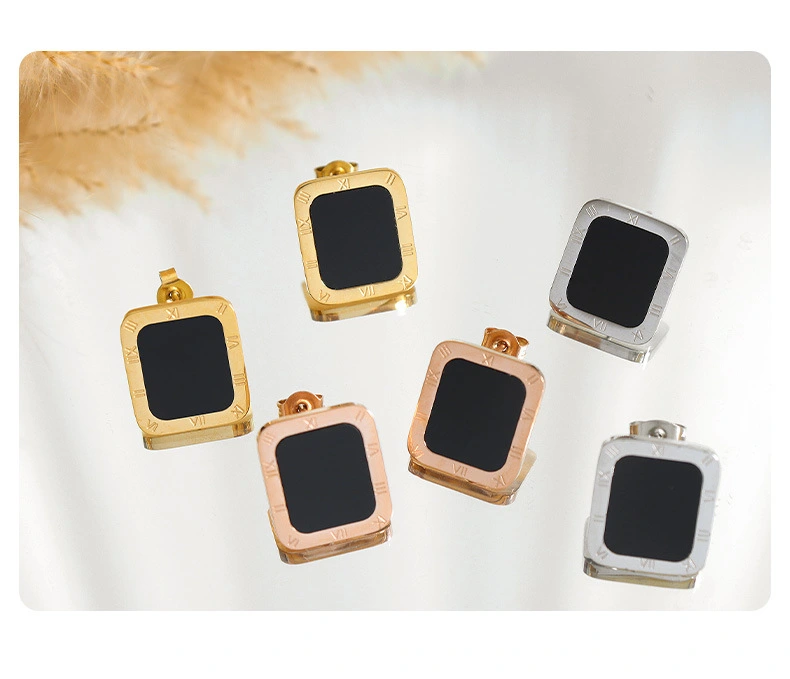 Pendientes cuadrados con letras de números romanos, pendientes de acero inoxidable ligeros y versátiles de lujo para mujer, venta al por mayor  ACRSS/09-44