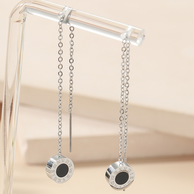 Alambre de oreja con números romanos al por mayor, pendientes simples de acero inoxidable, pendientes largos, accesorios elegantes y versátiles  ACRSS/13-57