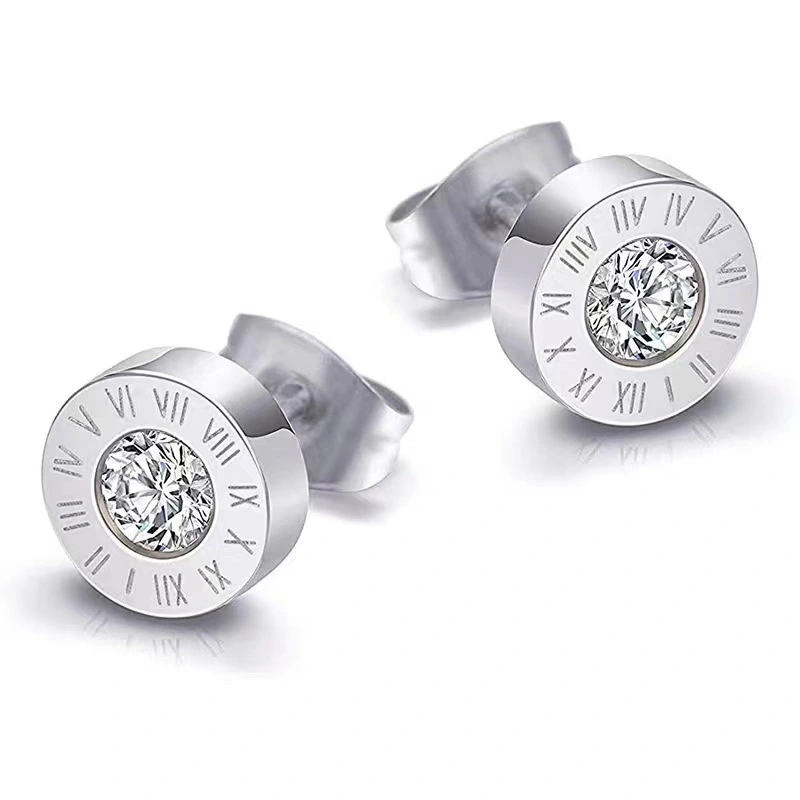 Pendientes populares de circonio con números romanos de acero inoxidable, pendientes personalizados al por mayor  ACRSS/12-55