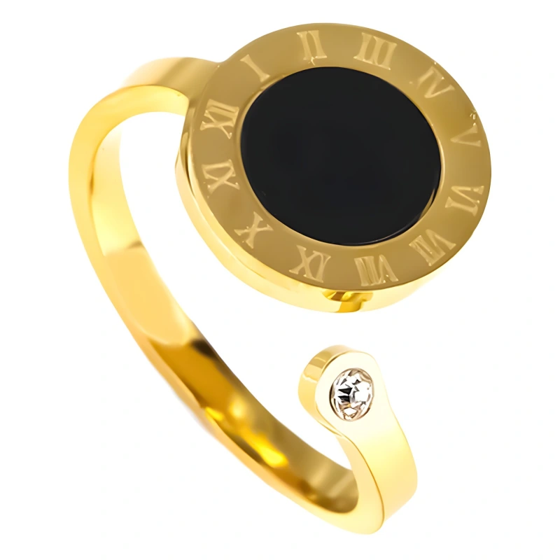 Anillo personalizado redondo negro con incrustaciones de diamantes, sencillo, de acero inoxidable, diseño moderno, ligero, de lujo, versátil  ACRSS/06-56