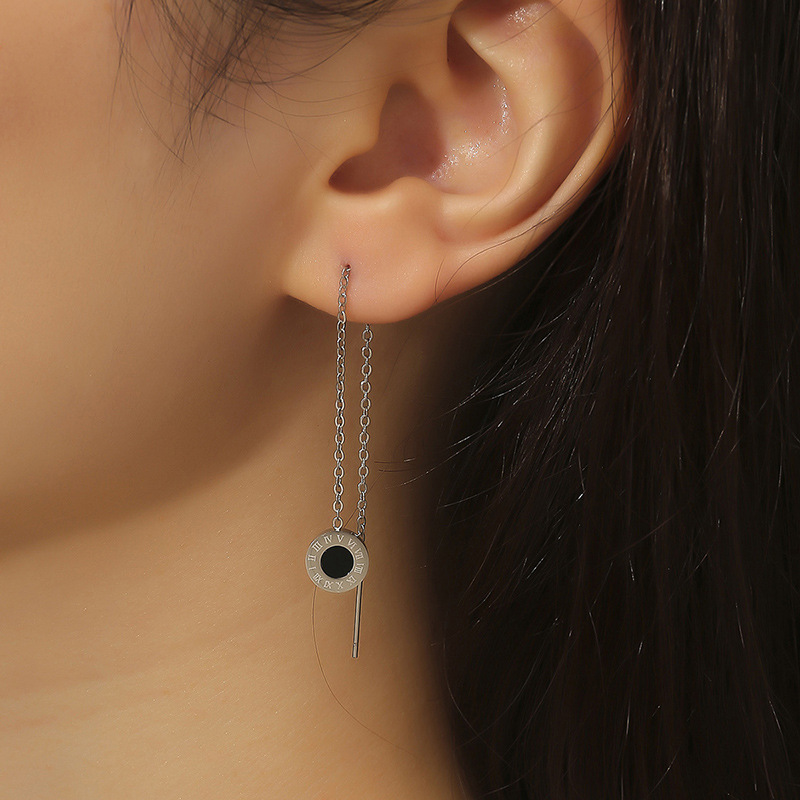 Alambre de oreja con números romanos al por mayor, pendientes simples de acero inoxidable, pendientes largos, accesorios elegantes y versátiles  ACRSS/13-57