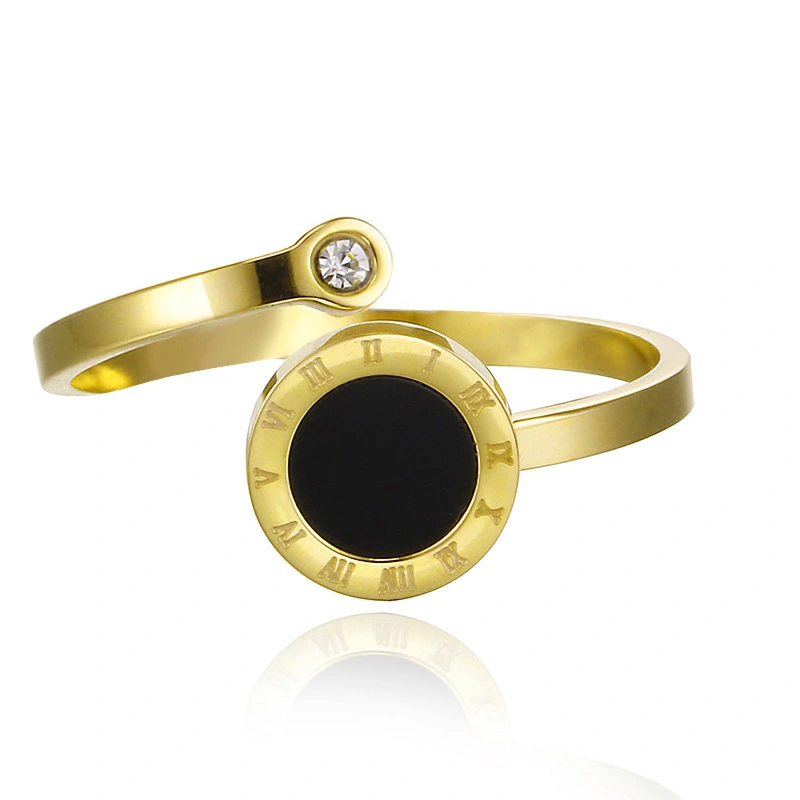 Anillo personalizado redondo negro con incrustaciones de diamantes, sencillo, de acero inoxidable, diseño moderno, ligero, de lujo, versátil  ACRSS/06-56