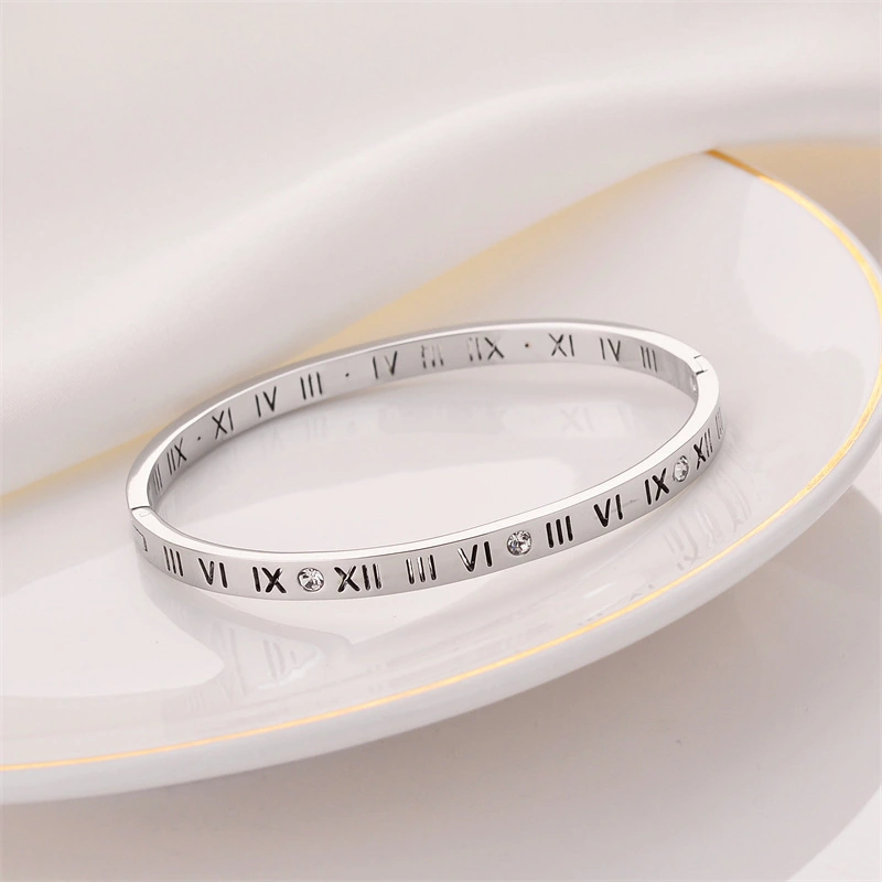 Joyería personalizada de la pulsera de la pulsera del acero inoxidable de los números romanos del circón del diamante de moda  ACRSS/16-61