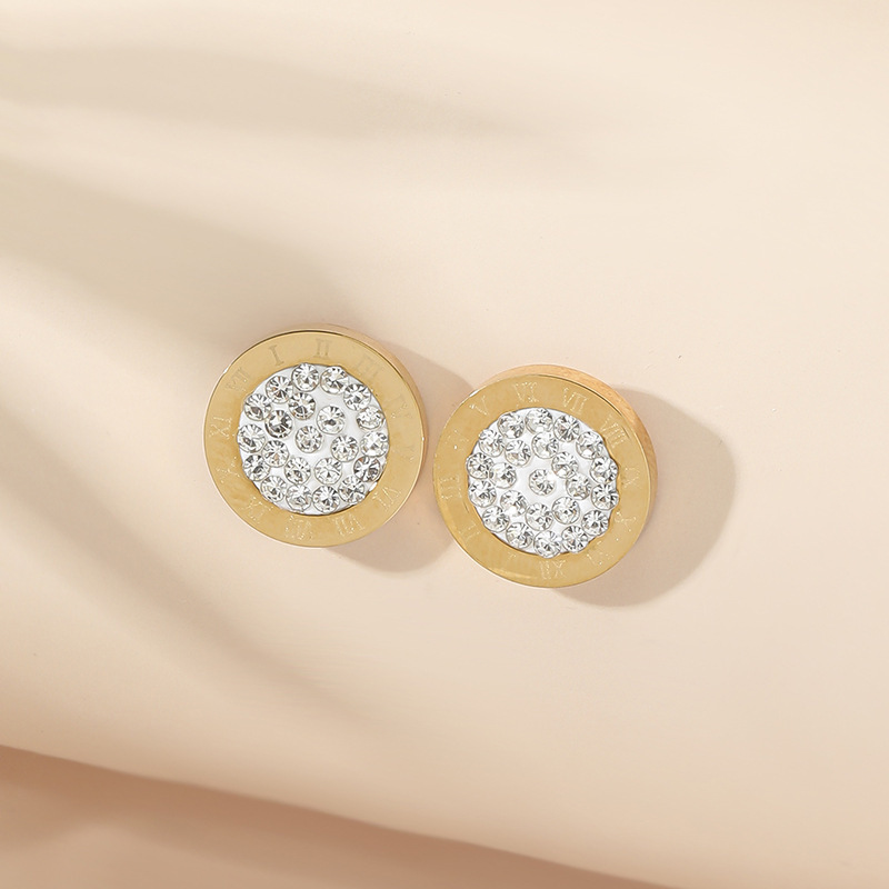 Nuevos pendientes de acero inoxidable con temperamento simple y diamantes de barro con números romanos, venta al por mayor  ACRSS/09-54
