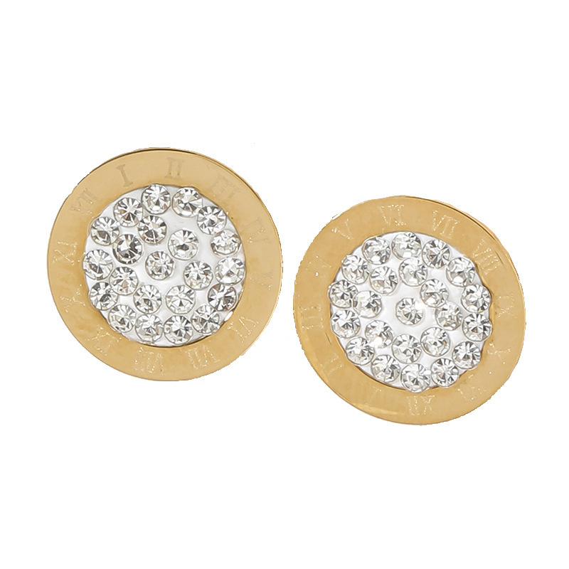 Nuevos pendientes de acero inoxidable con temperamento simple y diamantes de barro con números romanos, venta al por mayor  ACRSS/09-54