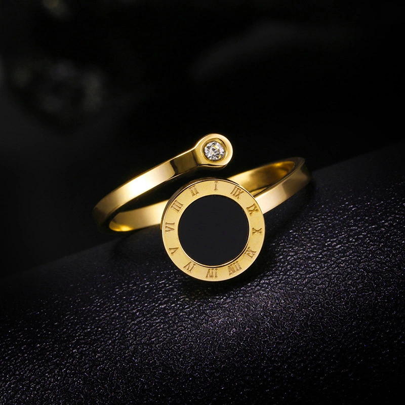 Anillo personalizado redondo negro con incrustaciones de diamantes, sencillo, de acero inoxidable, diseño moderno, ligero, de lujo, versátil  ACRSS/06-56