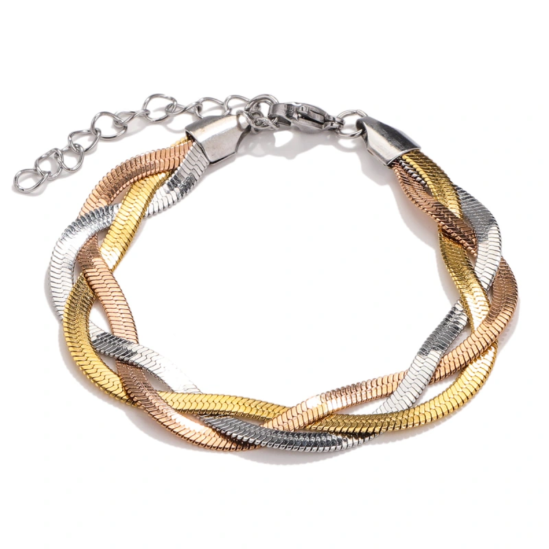 Trenzado personalizado, versátil juego de pulsera y collar de acero inoxidable de doble y triple capa, cadena lisa, cadena de hueso de serpiente y cadena de cuchillas  ACRSS/25-72