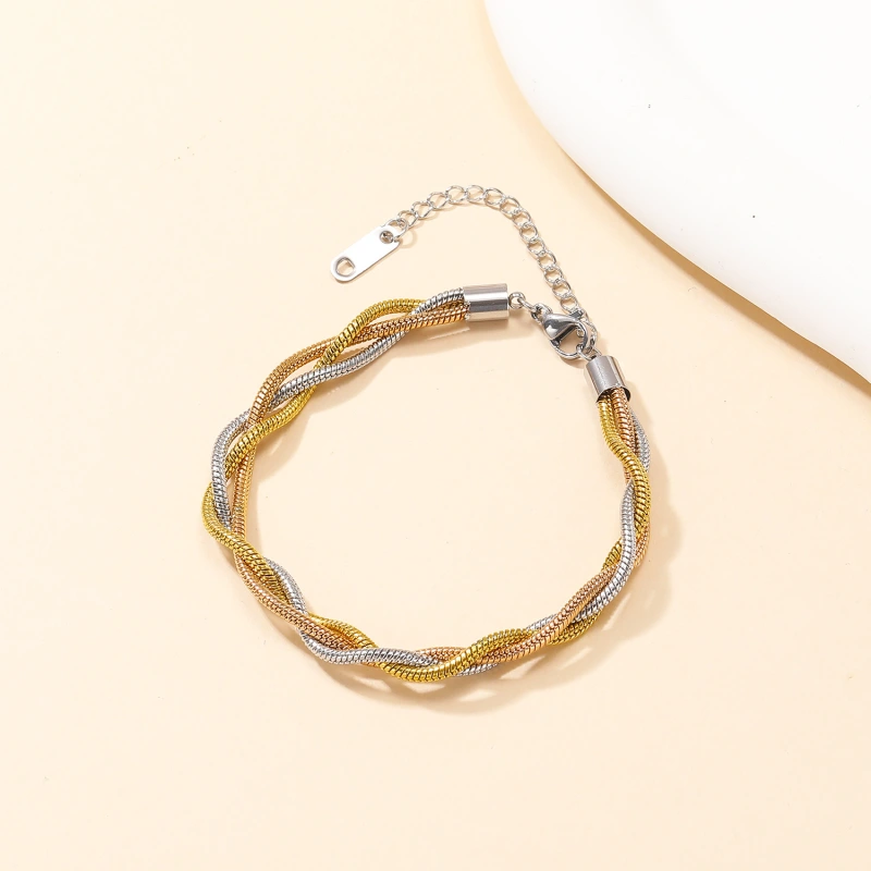 Trenzado personalizado, versátil juego de pulsera y collar de acero inoxidable de doble y triple capa, cadena lisa, cadena de hueso de serpiente y cadena de cuchillas  ACRSS/25-72