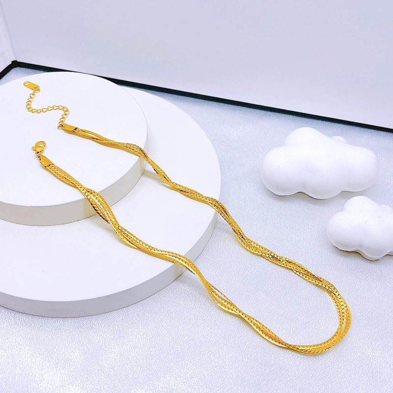 Trenzado personalizado, versátil juego de pulsera y collar de acero inoxidable de doble y triple capa, cadena lisa, cadena de hueso de serpiente y cadena de cuchillas  ACRSS/25-72