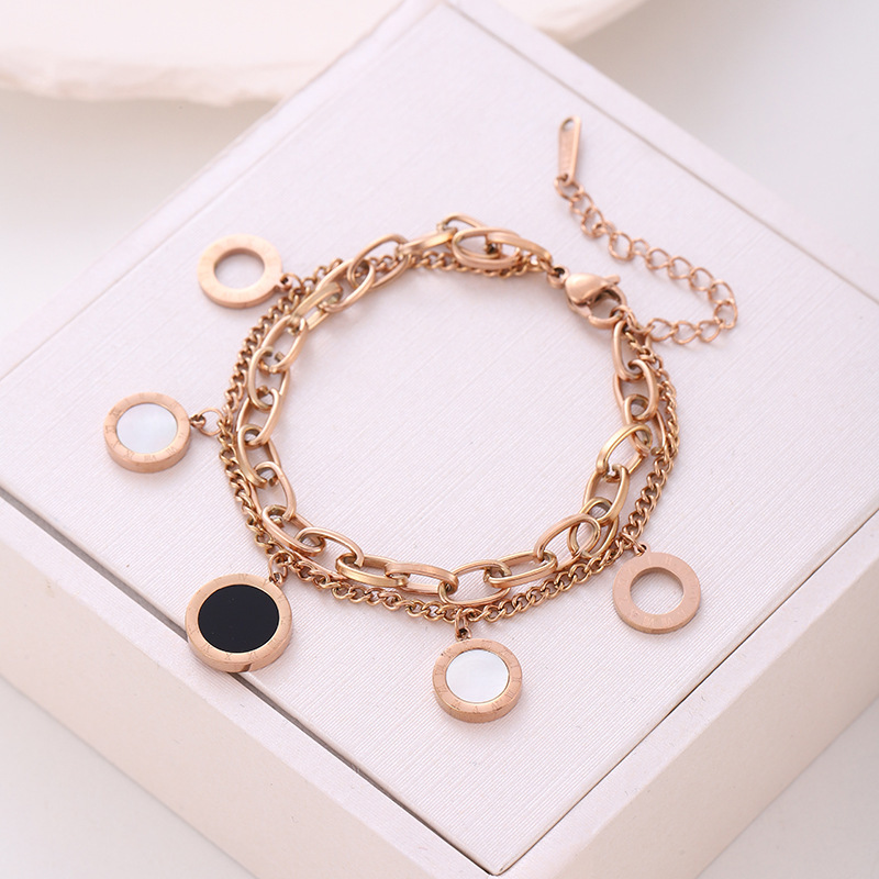 Concha negra y concha blanca Números romanos Cadena doble Pulsera de acero inoxidable Joyería hecha a mano Accesorios de pulsera joyería  ACRSS/17-64