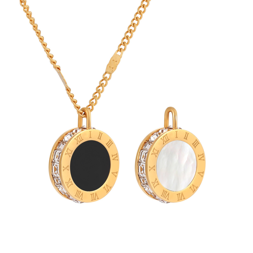 Diamante cuadrado simple con diamantes, números romanos, collar de conchas blancas y negras de doble cara  ACRSS/18-65