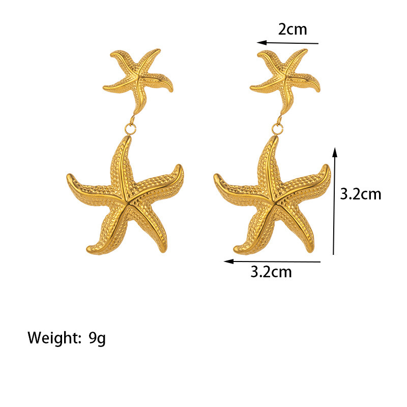Estilo de vacaciones junto al mar de moda, clavícula de nicho, aretes y collar, colgante de estrella de mar, acero inoxidable, oro de 18 quilates que no se desvanece  ACRSS/27-80