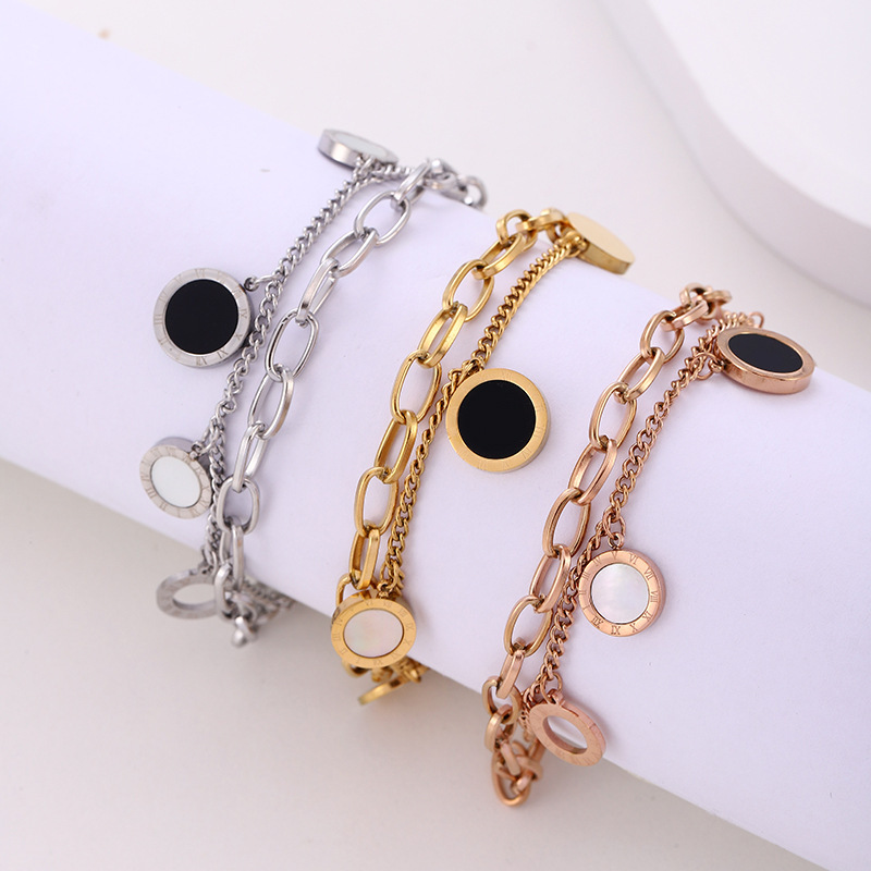Concha negra y concha blanca Números romanos Cadena doble Pulsera de acero inoxidable Joyería hecha a mano Accesorios de pulsera joyería  ACRSS/17-64