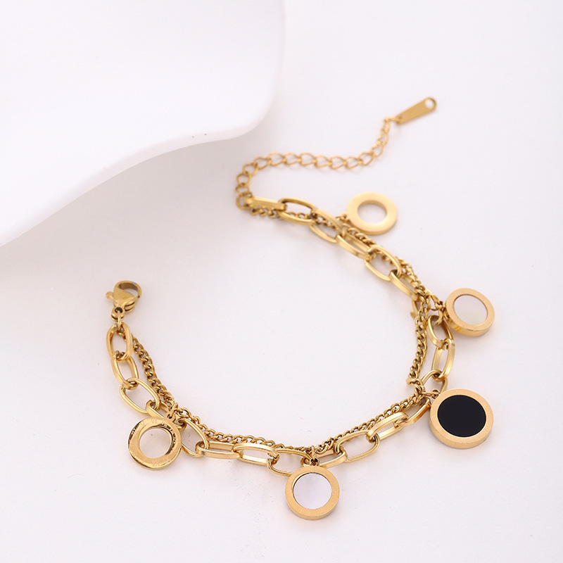 Concha negra y concha blanca Números romanos Cadena doble Pulsera de acero inoxidable Joyería hecha a mano Accesorios de pulsera joyería  ACRSS/17-64