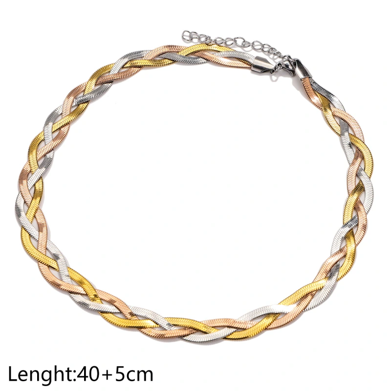 Trenzado personalizado, versátil juego de pulsera y collar de acero inoxidable de doble y triple capa, cadena lisa, cadena de hueso de serpiente y cadena de cuchillas  ACRSS/25-72
