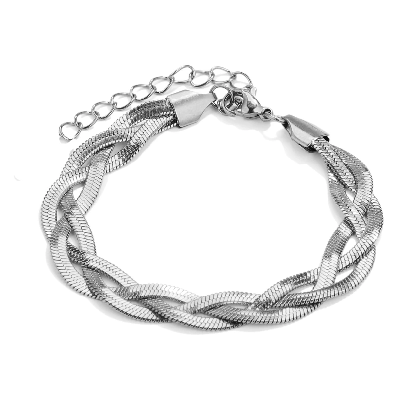 Trenzado personalizado, versátil juego de pulsera y collar de acero inoxidable de doble y triple capa, cadena lisa, cadena de hueso de serpiente y cadena de cuchillas  ACRSS/25-72