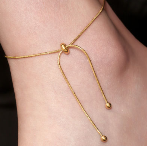 Pulsera ajustable simple Retro, collar, tobillera, acero inoxidable, oro de 18 quilates, cadena redonda de hueso de serpiente, cadena extraíble con bola   ACRSS/06-74