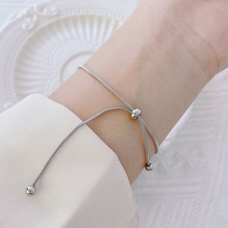 Pulsera ajustable simple Retro, collar, tobillera, acero inoxidable, oro de 18 quilates, cadena redonda de hueso de serpiente, cadena extraíble con bola   ACRSS/06-74