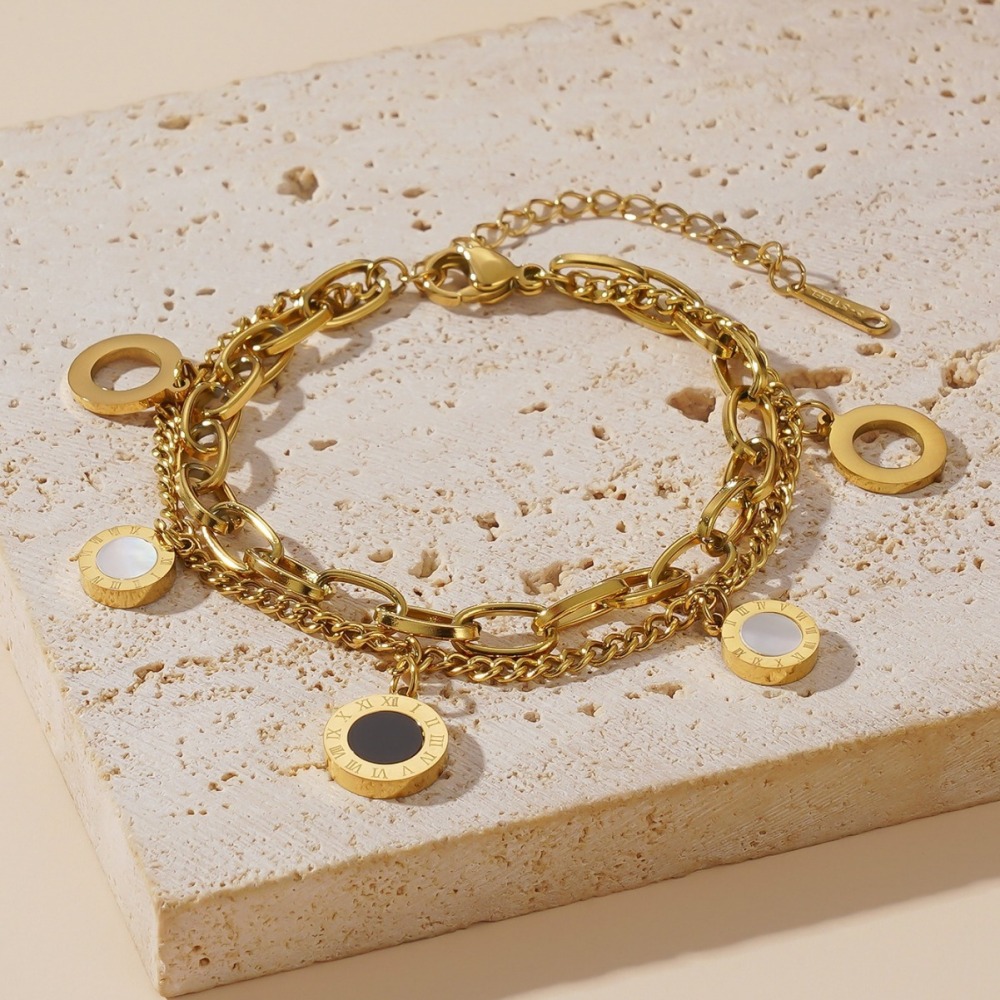 Concha negra y concha blanca Números romanos Cadena doble Pulsera de acero inoxidable Joyería hecha a mano Accesorios de pulsera joyería  ACRSS/17-64