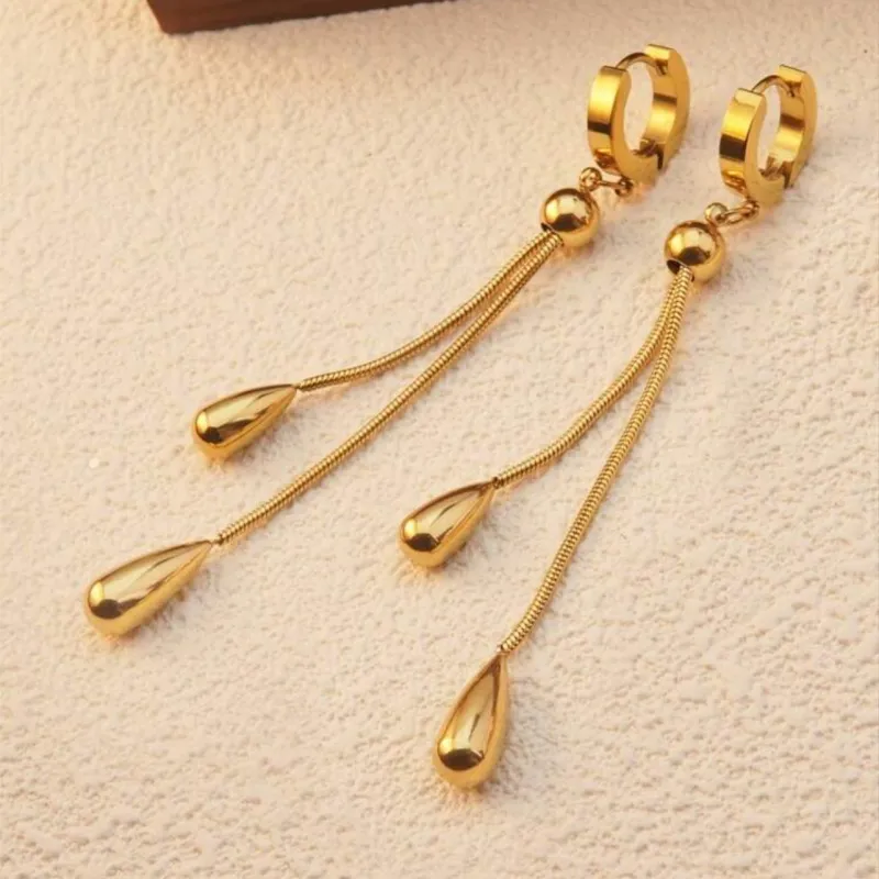 Conjunto de pendientes y collar con forma de gota de agua con borla ajustable, cadena redonda de hueso de serpiente que no se decolora, venta al por mayor  ACRSS/26-73