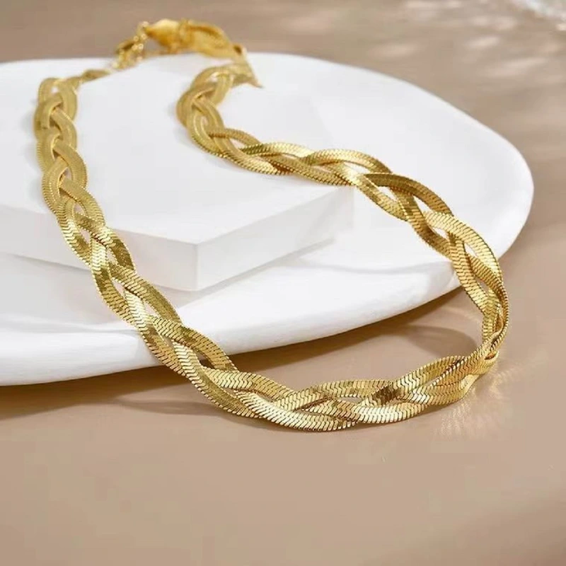 Trenzado personalizado, versátil juego de pulsera y collar de acero inoxidable de doble y triple capa, cadena lisa, cadena de hueso de serpiente y cadena de cuchillas  ACRSS/25-72