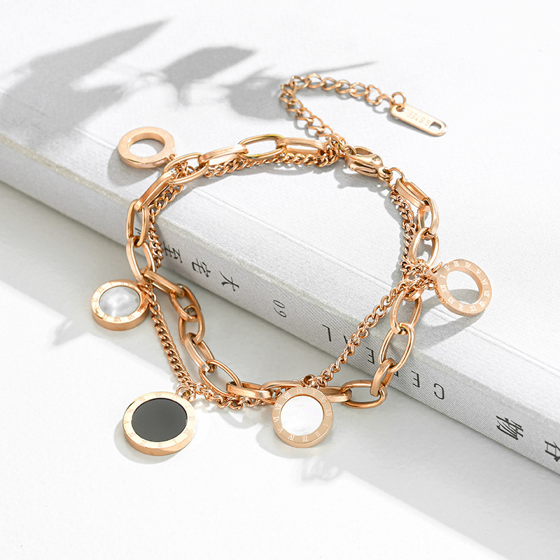 Concha negra y concha blanca Números romanos Cadena doble Pulsera de acero inoxidable Joyería hecha a mano Accesorios de pulsera joyería  ACRSS/17-64