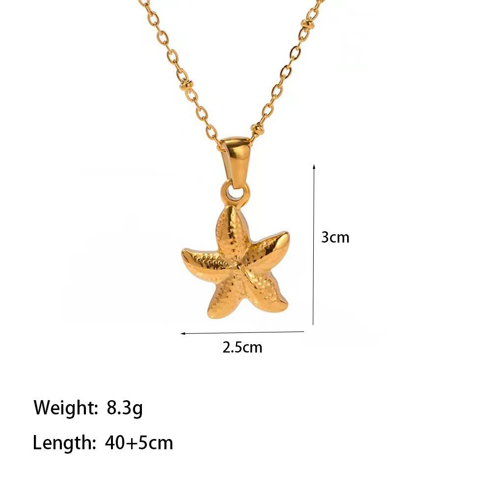 Estilo de vacaciones junto al mar de moda, clavícula de nicho, aretes y collar, colgante de estrella de mar, acero inoxidable, oro de 18 quilates que no se desvanece  ACRSS/27-80