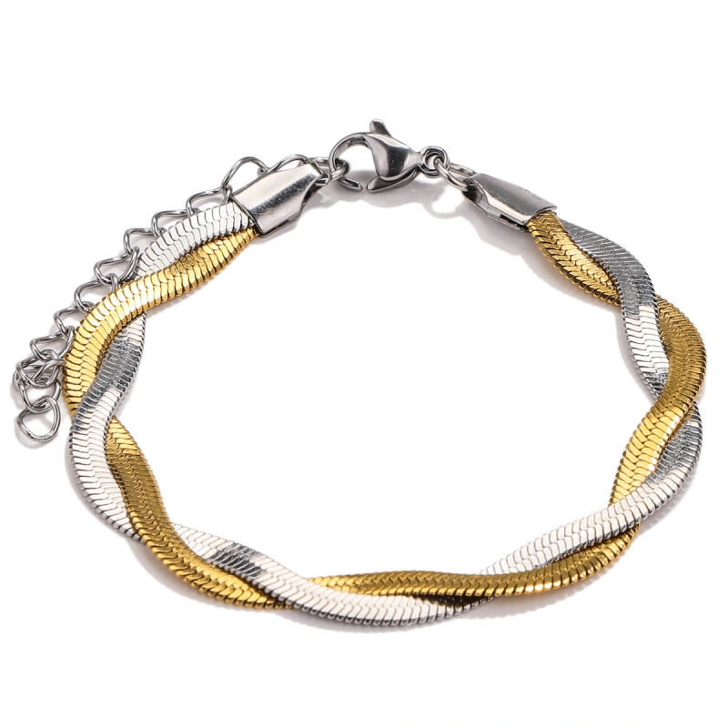 Trenzado personalizado, versátil juego de pulsera y collar de acero inoxidable de doble y triple capa, cadena lisa, cadena de hueso de serpiente y cadena de cuchillas  ACRSS/25-72