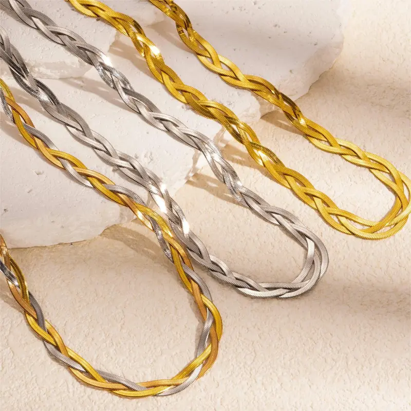 Trenzado personalizado, versátil juego de pulsera y collar de acero inoxidable de doble y triple capa, cadena lisa, cadena de hueso de serpiente y cadena de cuchillas  ACRSS/25-72