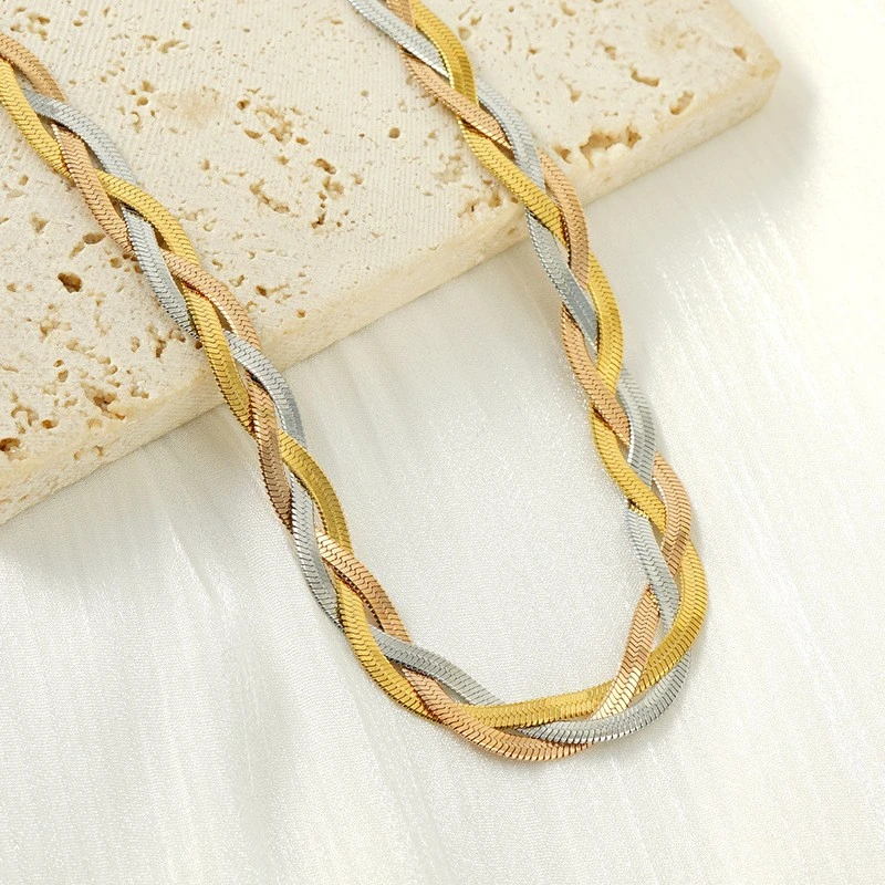 Trenzado personalizado, versátil juego de pulsera y collar de acero inoxidable de doble y triple capa, cadena lisa, cadena de hueso de serpiente y cadena de cuchillas  ACRSS/25-72