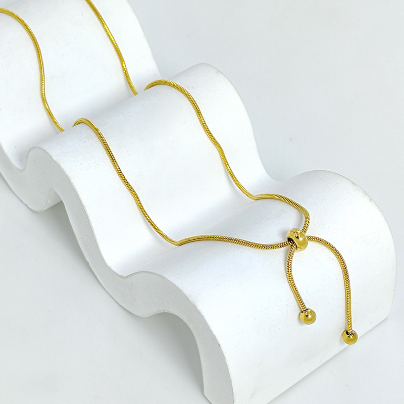 Pulsera ajustable simple Retro, collar, tobillera, acero inoxidable, oro de 18 quilates, cadena redonda de hueso de serpiente, cadena extraíble con bola   ACRSS/06-74