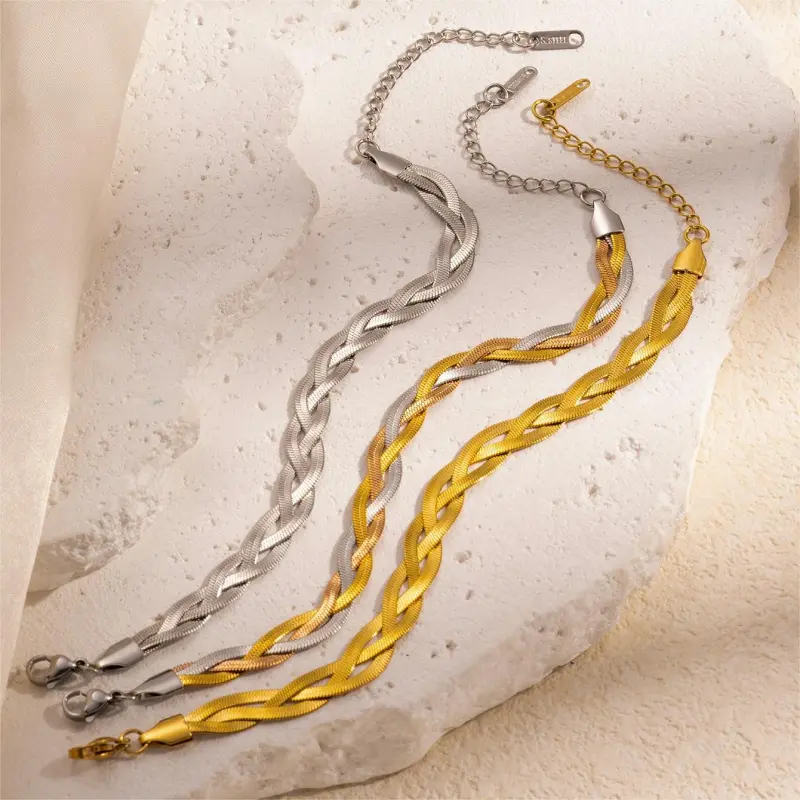 Trenzado personalizado, versátil juego de pulsera y collar de acero inoxidable de doble y triple capa, cadena lisa, cadena de hueso de serpiente y cadena de cuchillas  ACRSS/25-72