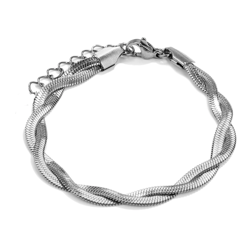 Trenzado personalizado, versátil juego de pulsera y collar de acero inoxidable de doble y triple capa, cadena lisa, cadena de hueso de serpiente y cadena de cuchillas  ACRSS/25-72