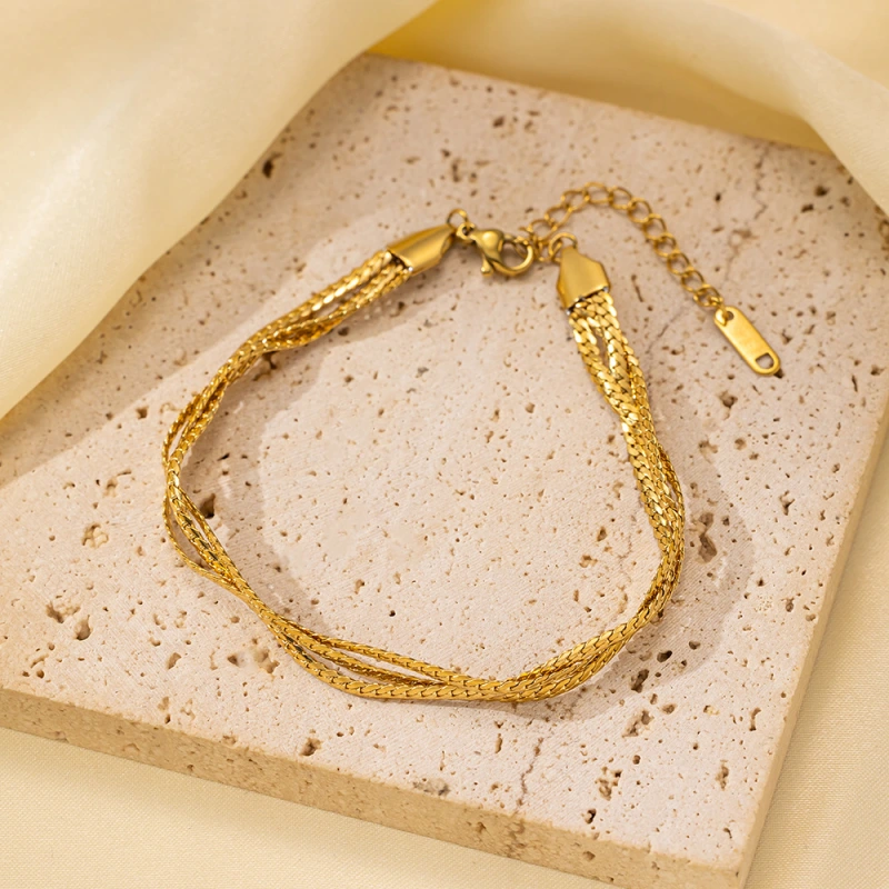 Trenzado personalizado, versátil juego de pulsera y collar de acero inoxidable de doble y triple capa, cadena lisa, cadena de hueso de serpiente y cadena de cuchillas  ACRSS/25-72