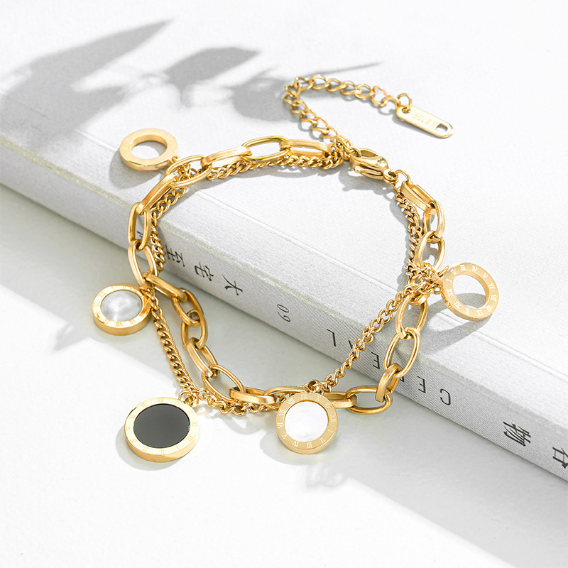 Concha negra y concha blanca Números romanos Cadena doble Pulsera de acero inoxidable Joyería hecha a mano Accesorios de pulsera joyería  ACRSS/17-64
