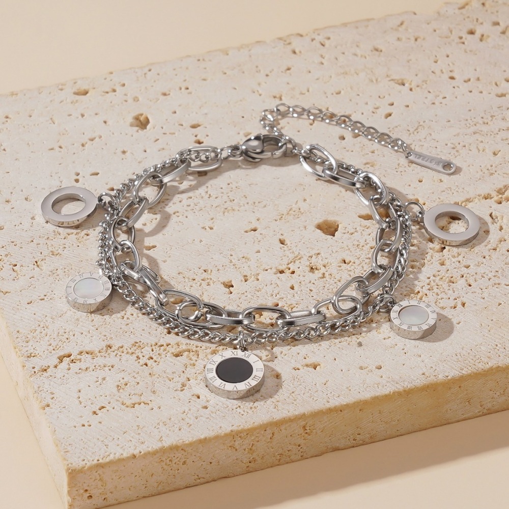 Concha negra y concha blanca Números romanos Cadena doble Pulsera de acero inoxidable Joyería hecha a mano Accesorios de pulsera joyería  ACRSS/17-64